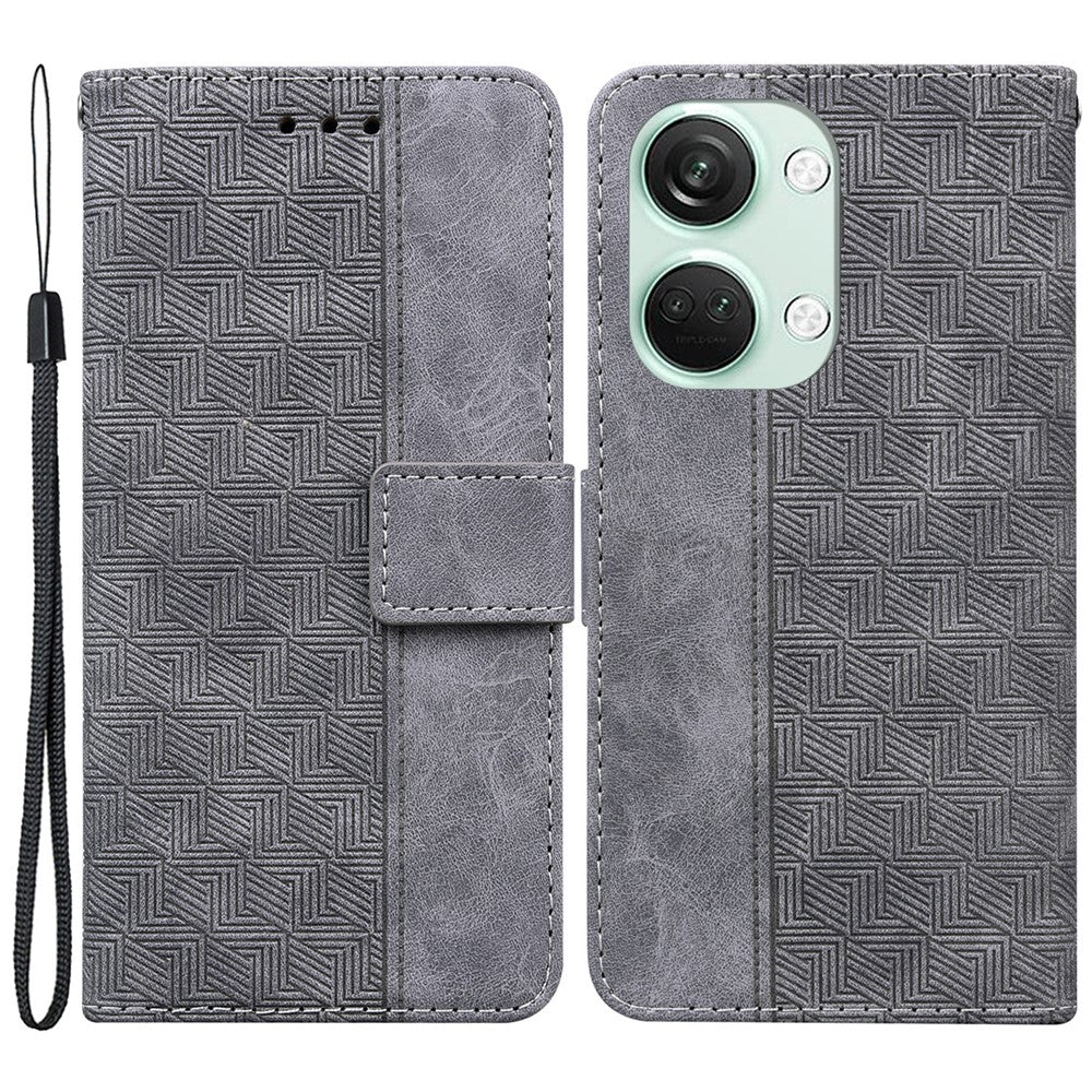 For OnePlus Nord 3 5G / Ace 2V Geometry Imprinted Stand Drop-proof Shell PU Leather Wallet Phone Cover