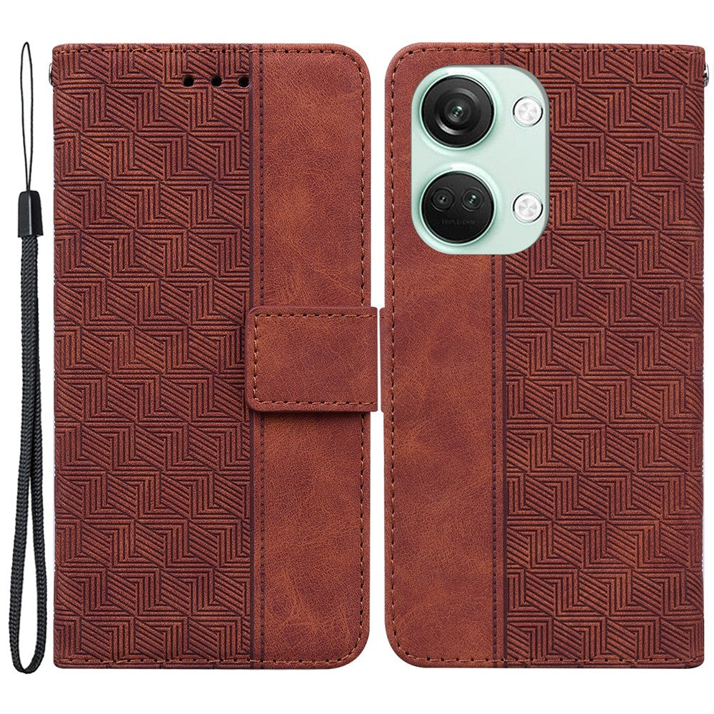 For OnePlus Nord 3 5G / Ace 2V Geometry Imprinted Stand Drop-proof Shell PU Leather Wallet Phone Cover