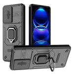 Back Protector Shell for Xiaomi Redmi Note 12 Pro+ 5G , Slide Lens Protection PC+TPU Phone Case with Kickstand