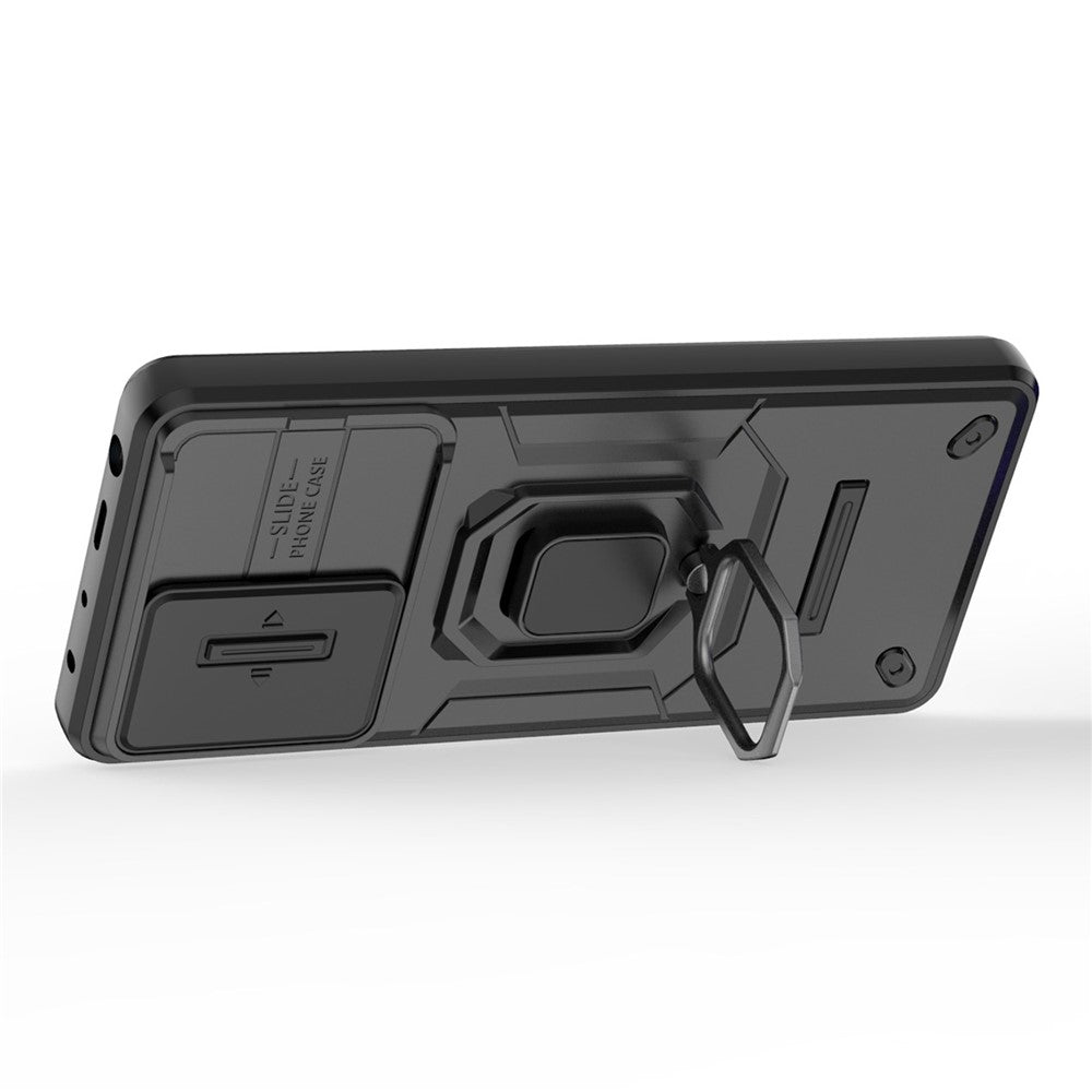Bakskyddsskal för Xiaomi Redmi Note 12 Pro+ 5G, glidande linsskydd PC+TPU mobilskal med stöd