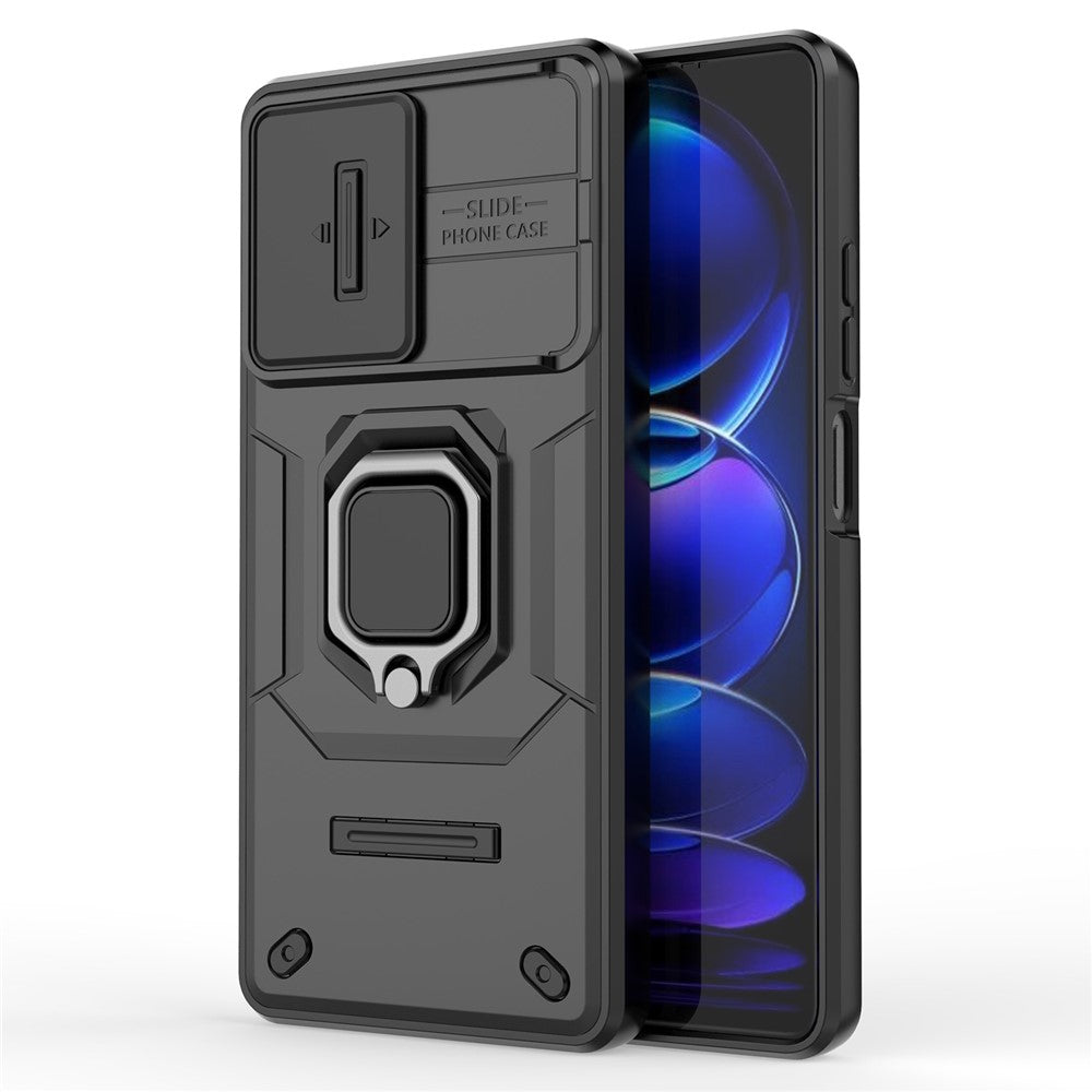 Bakskyddsskal för Xiaomi Redmi Note 12 Pro+ 5G, glidande linsskydd PC+TPU mobilskal med stöd