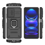 Back Protector Shell for Xiaomi Redmi Note 12 Pro+ 5G , Slide Lens Protection PC+TPU Phone Case with Kickstand