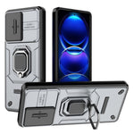 Back Protector Shell for Xiaomi Redmi Note 12 Pro+ 5G , Slide Lens Protection PC+TPU Phone Case with Kickstand