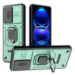 Back Protector Shell for Xiaomi Redmi Note 12 Pro+ 5G , Slide Lens Protection PC+TPU Phone Case with Kickstand