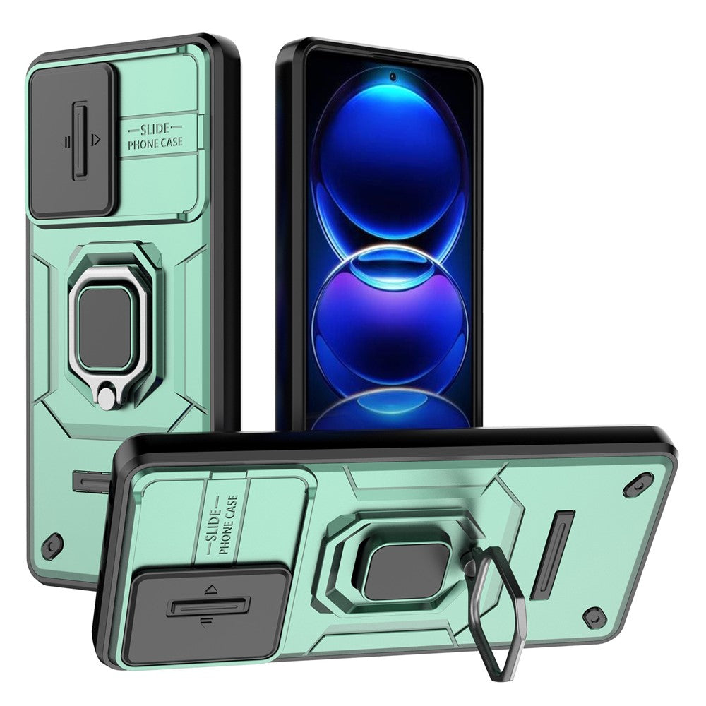 Back Protector Shell for Xiaomi Redmi Note 12 Pro+ 5G , Slide Lens Protection PC+TPU Phone Case with Kickstand