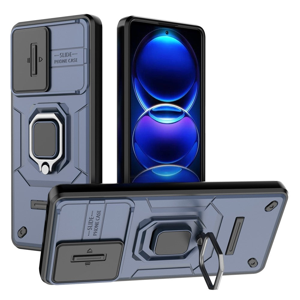 Back Protector Shell for Xiaomi Redmi Note 12 Pro+ 5G , Slide Lens Protection PC+TPU Phone Case with Kickstand
