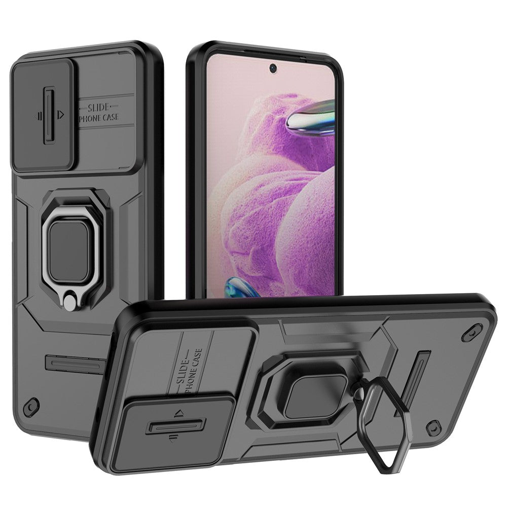 PC+TPU Shell for Xiaomi Redmi Note 12S 4G , Slide Lens Protection Phone Case Back Guard Cover with Kickstand