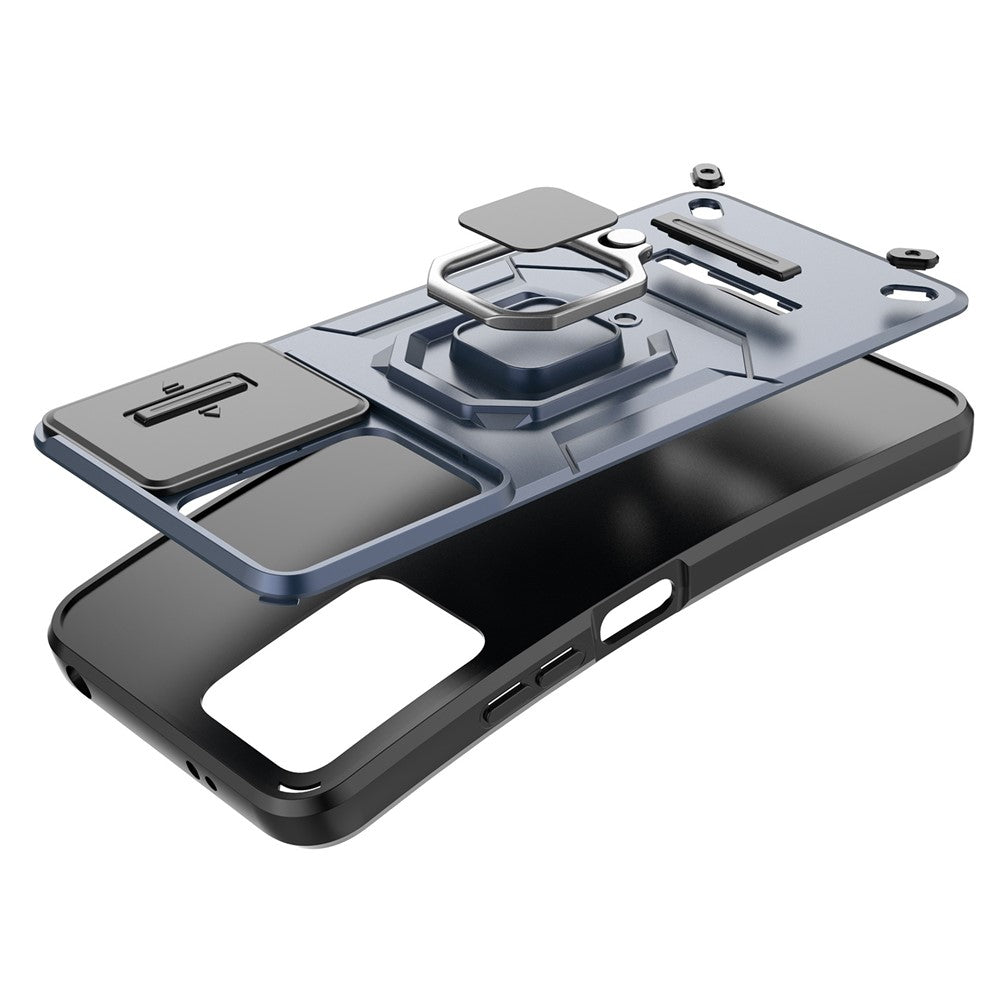 PC+TPU Shell for Xiaomi Redmi Note 12S 4G , Slide Lens Protection Phone Case Back Guard Cover with Kickstand