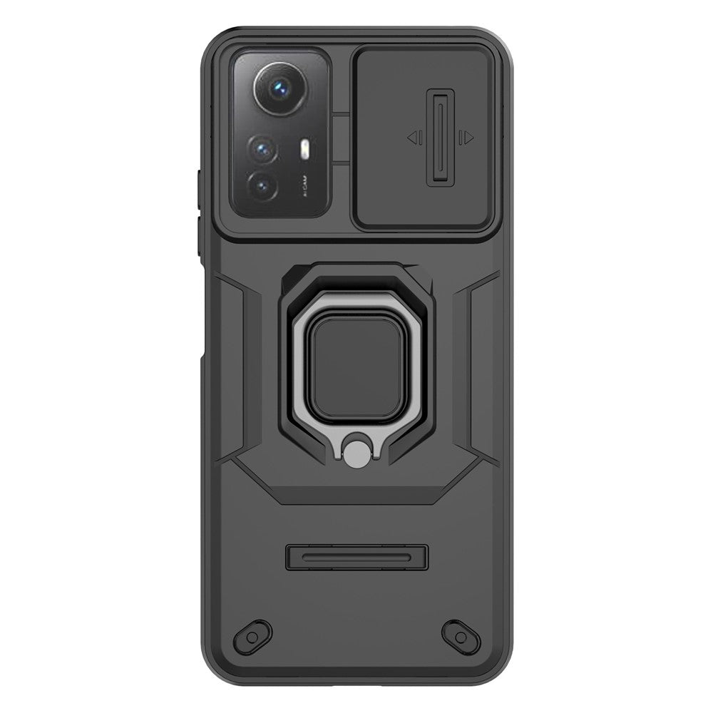 PC+TPU Shell for Xiaomi Redmi Note 12S 4G , Slide Lens Protection Phone Case Back Guard Cover with Kickstand