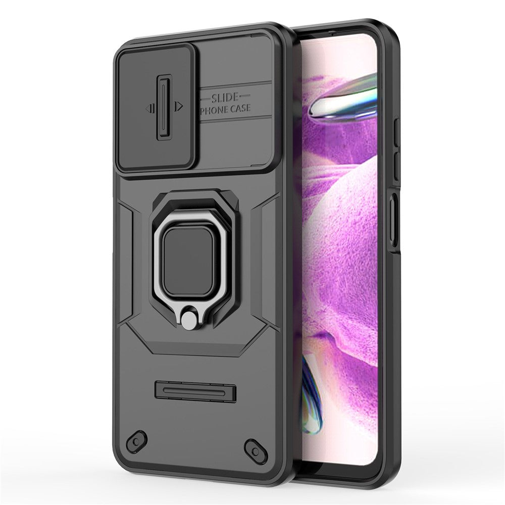 PC+TPU Shell for Xiaomi Redmi Note 12S 4G , Slide Lens Protection Phone Case Back Guard Cover with Kickstand
