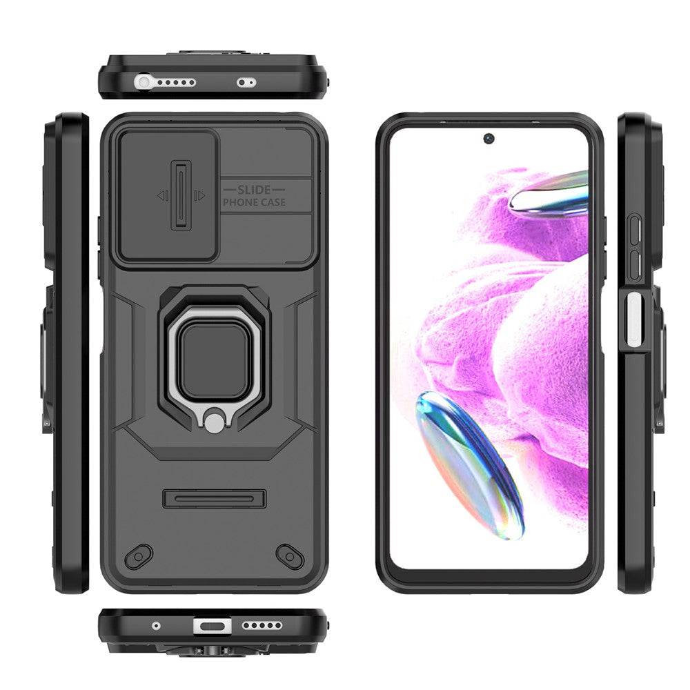 PC+TPU Shell for Xiaomi Redmi Note 12S 4G , Slide Lens Protection Phone Case Back Guard Cover with Kickstand