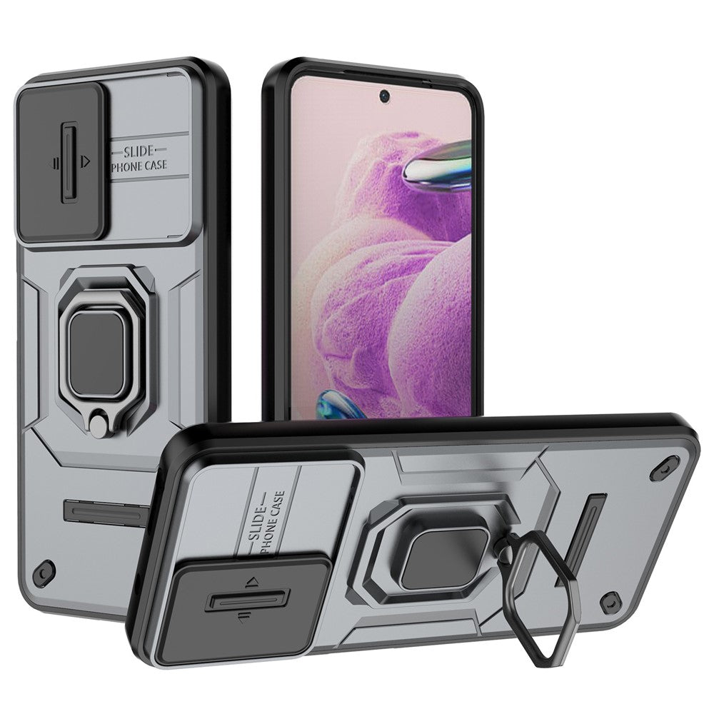 PC+TPU Shell for Xiaomi Redmi Note 12S 4G , Slide Lens Protection Phone Case Back Guard Cover with Kickstand