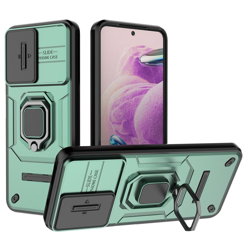 PC+TPU Shell for Xiaomi Redmi Note 12S 4G , Slide Lens Protection Phone Case Back Guard Cover with Kickstand