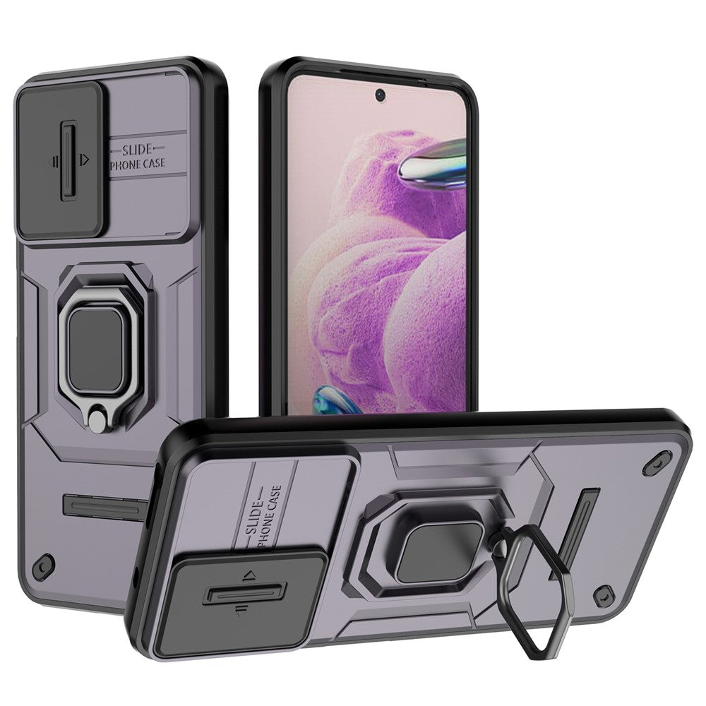 PC+TPU Shell for Xiaomi Redmi Note 12S 4G , Slide Lens Protection Phone Case Back Guard Cover with Kickstand