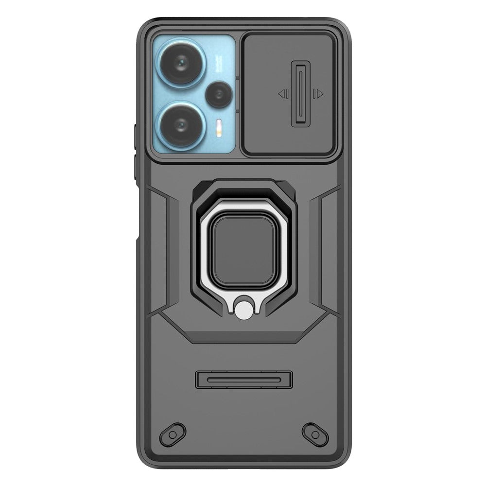 PC+TPU-skal för Xiaomi Poco F5 5G / Redmi Note 12 Turbo, fallskyddande mobilskal glidande linsskydd stativ bakstycke