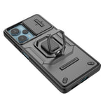 PC+TPU-skal för Xiaomi Poco F5 5G / Redmi Note 12 Turbo, fallskyddande mobilskal glidande linsskydd stativ bakstycke