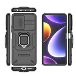PC+TPU-skal för Xiaomi Poco F5 5G / Redmi Note 12 Turbo, fallskyddande mobilskal glidande linsskydd stativ bakstycke