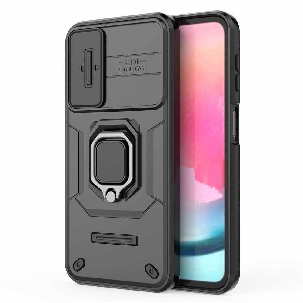 Back Shell for Samsung Galaxy A24 4G (162.1 x 77.6 x 8.3mm) PC+TPU Fall-proof Phone Case Slide Lens Protection Kickstand Cover