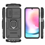 Back Shell for Samsung Galaxy A24 4G (162.1 x 77.6 x 8.3mm) PC+TPU Fall-proof Phone Case Slide Lens Protection Kickstand Cover