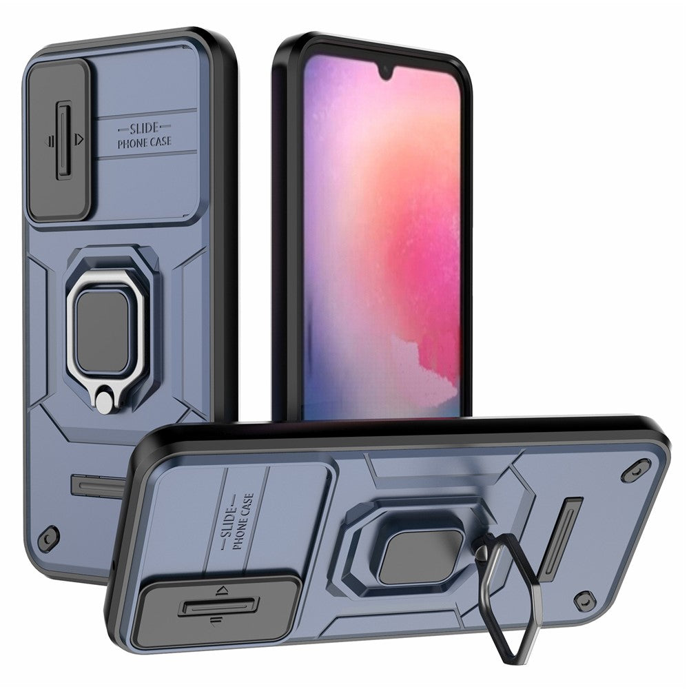 Back Shell for Samsung Galaxy A24 4G (162.1 x 77.6 x 8.3mm) PC+TPU Fall-proof Phone Case Slide Lens Protection Kickstand Cover