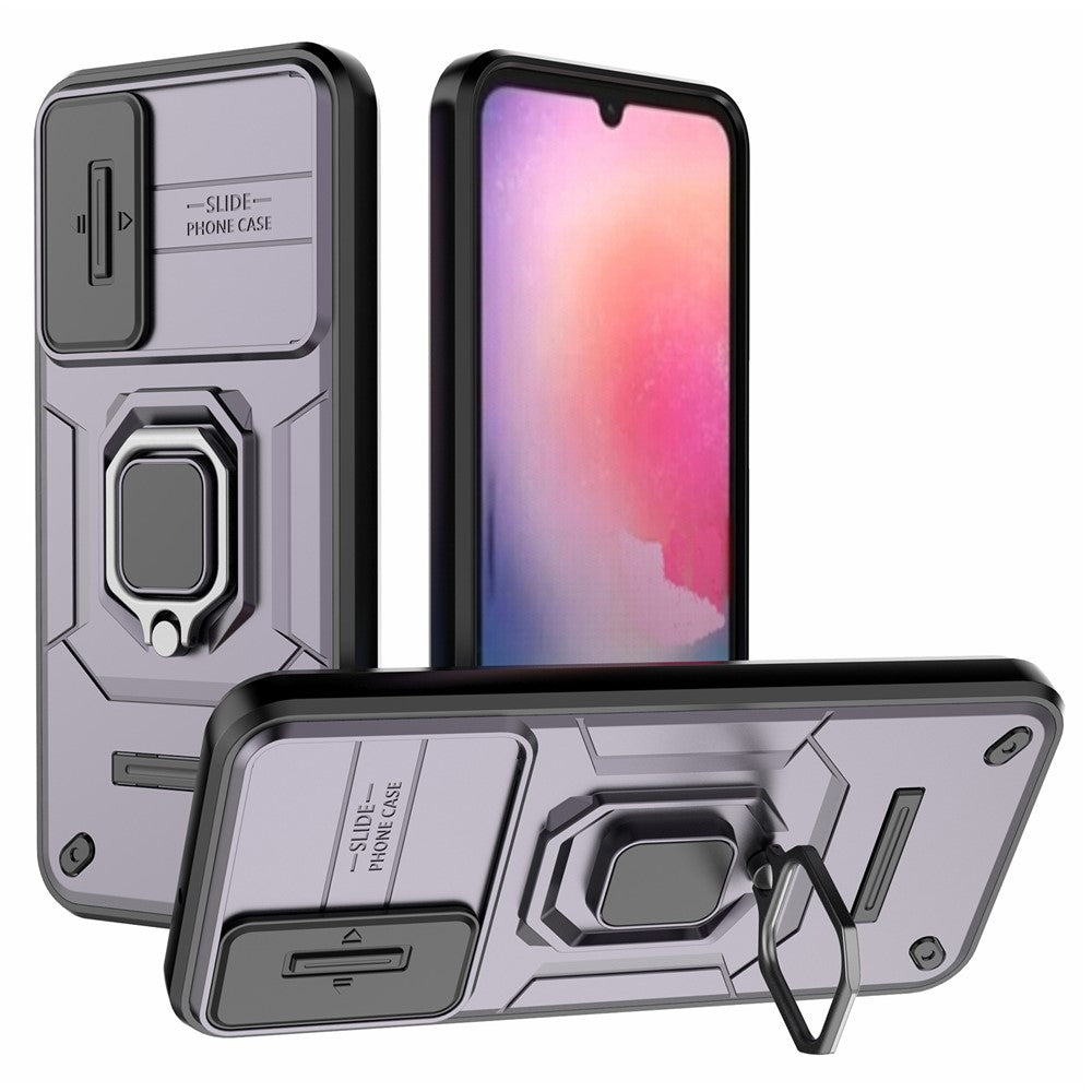 Back Shell for Samsung Galaxy A24 4G (162.1 x 77.6 x 8.3mm) PC+TPU Fall-proof Phone Case Slide Lens Protection Kickstand Cover