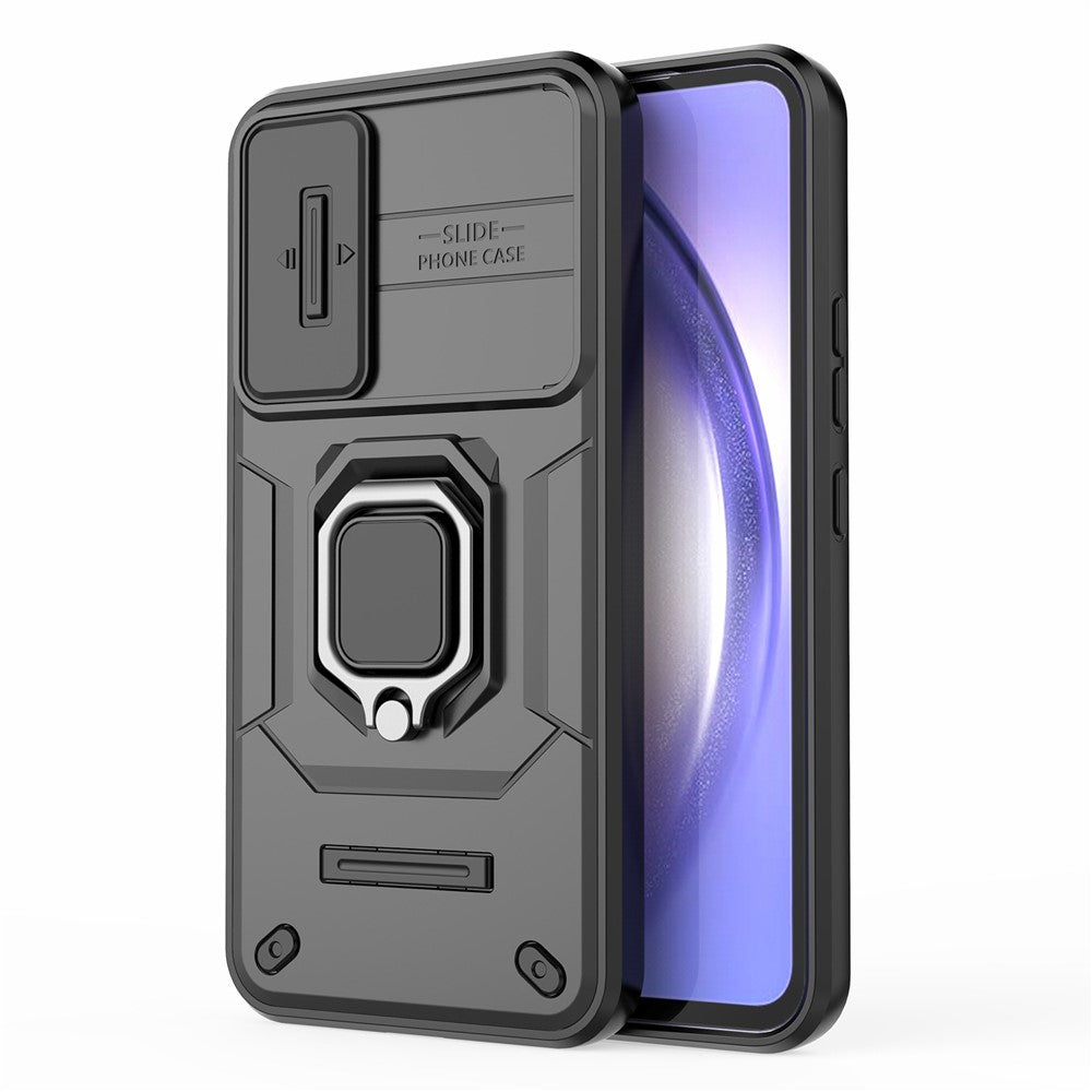 Back Shell for Samsung Galaxy A54 5G PC+TPU Phone Case Slide Lens Protection Cover with Kickstand