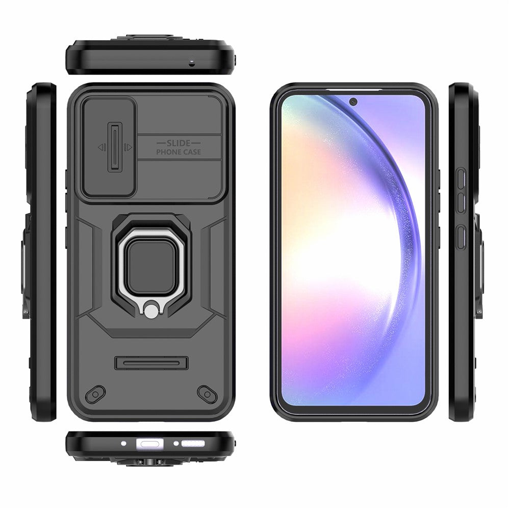 Back Shell for Samsung Galaxy A54 5G PC+TPU Phone Case Slide Lens Protection Cover with Kickstand