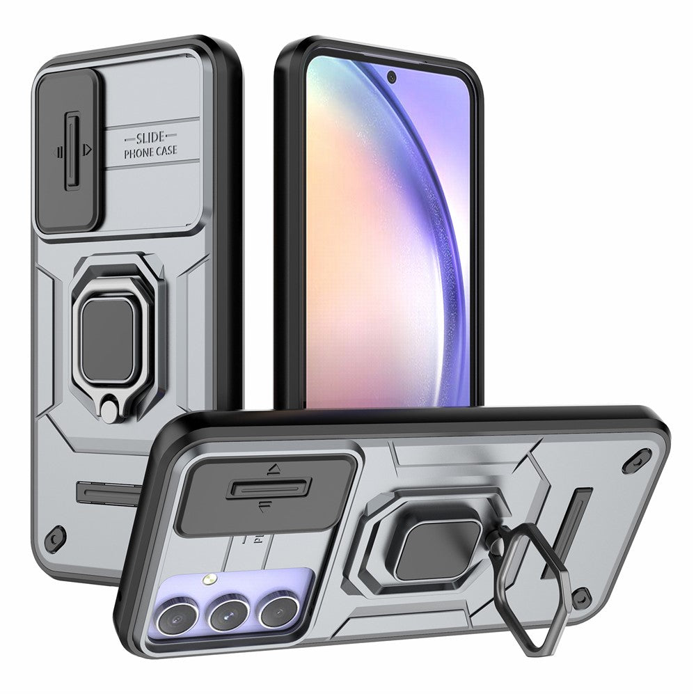 Back Shell for Samsung Galaxy A54 5G PC+TPU Phone Case Slide Lens Protection Cover with Kickstand