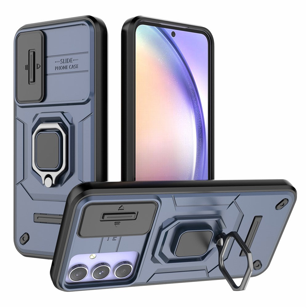 Bakstycke för Samsung Galaxy A54 5G PC+TPU mobilskal Skjutbart Linsskydd med Stöd