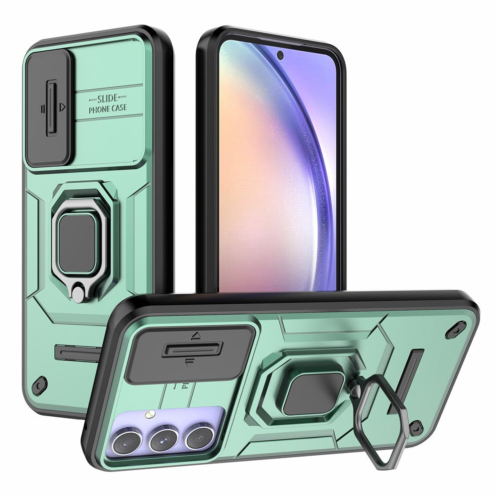 Back Shell for Samsung Galaxy A54 5G PC+TPU Phone Case Slide Lens Protection Cover with Kickstand