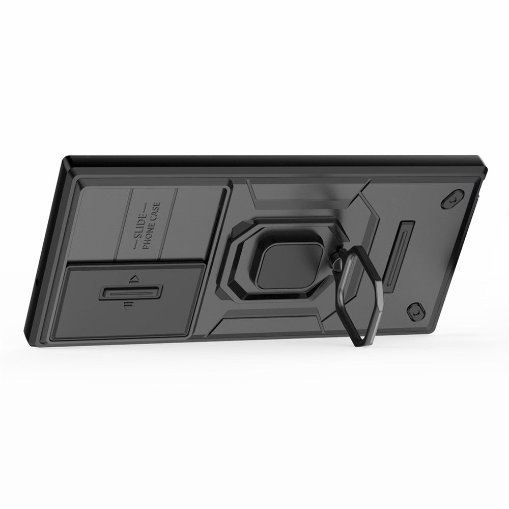 For Samsung Galaxy S23 Ultra PC+TPU Shockproof Phone Case Slide Lens Protection Kickstand Cover