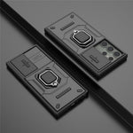 For Samsung Galaxy S23 Ultra PC+TPU Shockproof Phone Case Slide Lens Protection Kickstand Cover