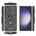 For Samsung Galaxy S23 Ultra PC+TPU Shockproof Phone Case Slide Lens Protection Kickstand Cover