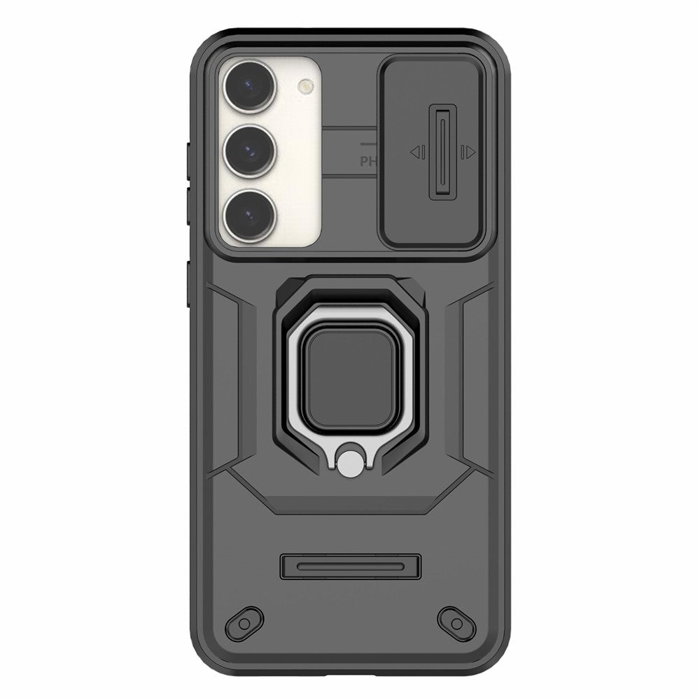 For Samsung Galaxy S23+ Slide Lens Protection PC+TPU Phone Case Protective Cover with Kickstand