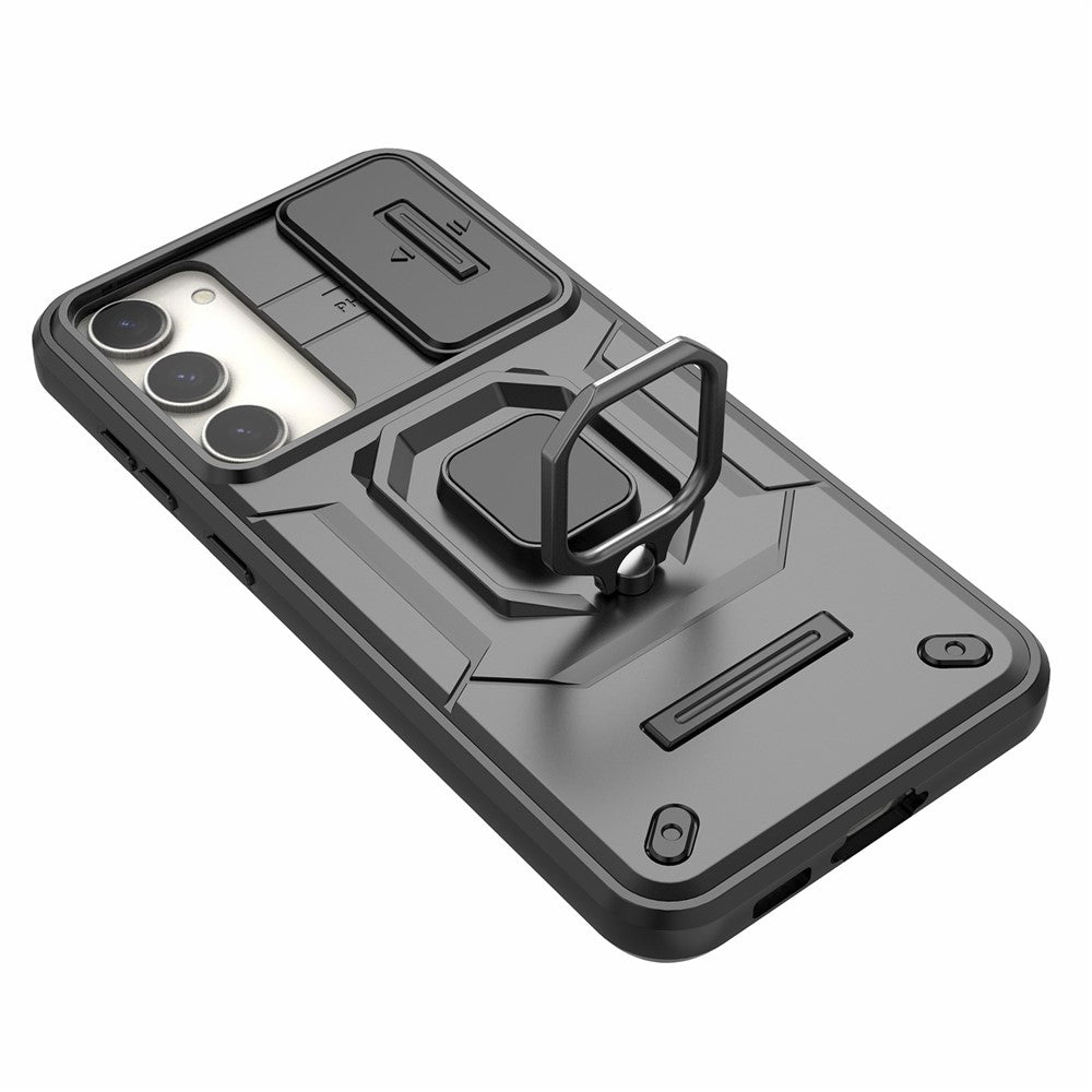For Samsung Galaxy S23+ Slide Lens Protection PC+TPU Phone Case Protective Cover with Kickstand