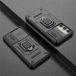 For Samsung Galaxy S23+ Slide Lens Protection PC+TPU Phone Case Protective Cover with Kickstand