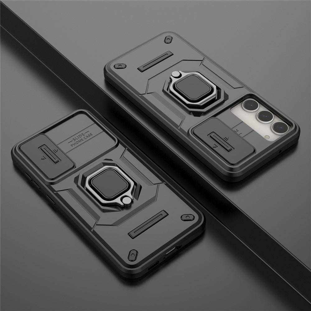For Samsung Galaxy S23+ Slide Lens Protection PC+TPU Phone Case Protective Cover with Kickstand