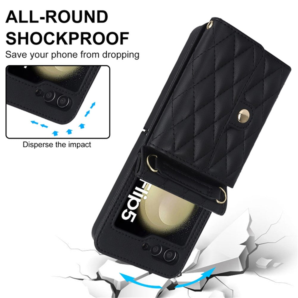 For Samsung Galaxy Z Flip5 5G PU Leather Coated PC Phone Case Card Slots Protective Cover