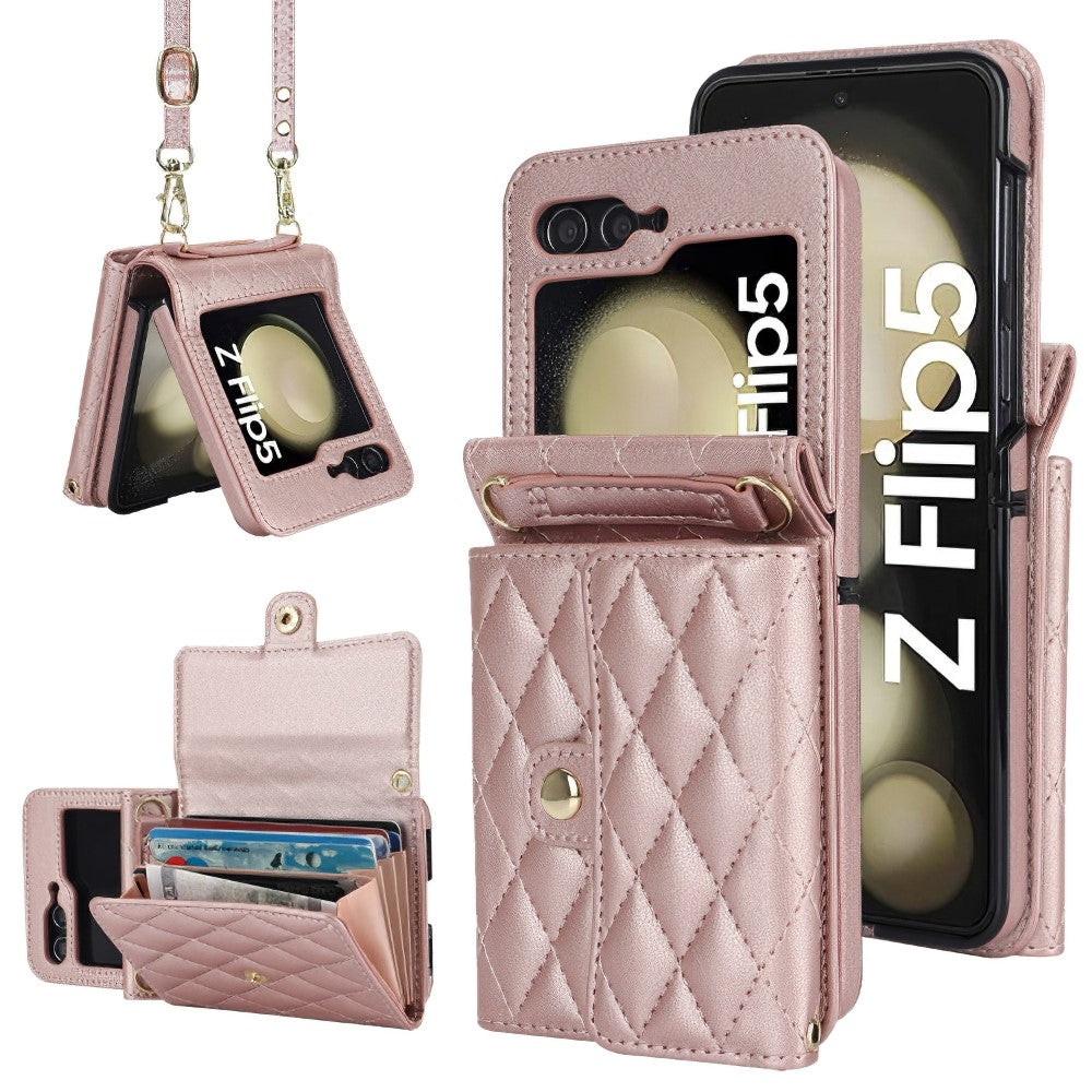 For Samsung Galaxy Z Flip5 5G PU Leather Coated PC Phone Case Card Slots Protective Cover