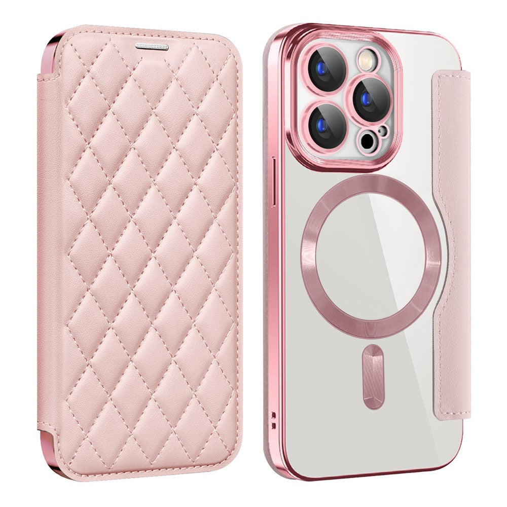 Til iPhone 15 Pro RFID-blokerende indbygget linsefilm telefoncover kortholder lædercover kompatibel med MagSafe
