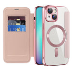 For iPhone 15 Plus Built-in Lens Film Phone Case RFID Blocking Card Slots Leather Cover Compatible with MagSafe