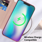 For iPhone 15 Plus Built-in Lens Film Phone Case RFID Blocking Card Slots Leather Cover Compatible with MagSafe