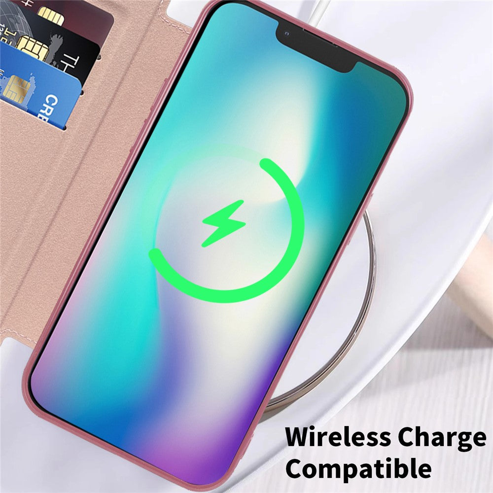 For iPhone 15 Plus Built-in Lens Film Phone Case RFID Blocking Card Slots Leather Cover Compatible with MagSafe