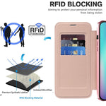 For iPhone 15 Plus Built-in Lens Film Phone Case RFID Blocking Card Slots Leather Cover Compatible with MagSafe