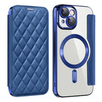 For iPhone 15 Plus Built-in Lens Film Phone Case RFID Blocking Card Slots Leather Cover Compatible with MagSafe
