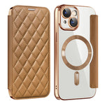 For iPhone 15 Plus Built-in Lens Film Phone Case RFID Blocking Card Slots Leather Cover Compatible with MagSafe