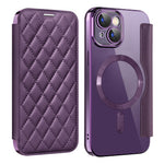 For iPhone 15 Plus Built-in Lens Film Phone Case RFID Blocking Card Slots Leather Cover Compatible with MagSafe