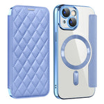 For iPhone 15 Plus Built-in Lens Film Phone Case RFID Blocking Card Slots Leather Cover Compatible with MagSafe
