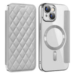 For iPhone 15 Plus Built-in Lens Film Phone Case RFID Blocking Card Slots Leather Cover Compatible with MagSafe