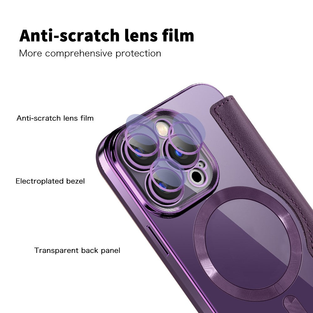 Til iPhone 15 Pro Max RFID-blokerende kortholder telefoncover Indbygget linsefilm læderskal kompatibel med MagSafe